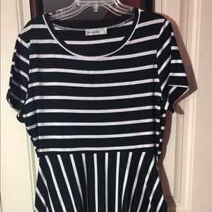 Jersey knit black and white striped dress